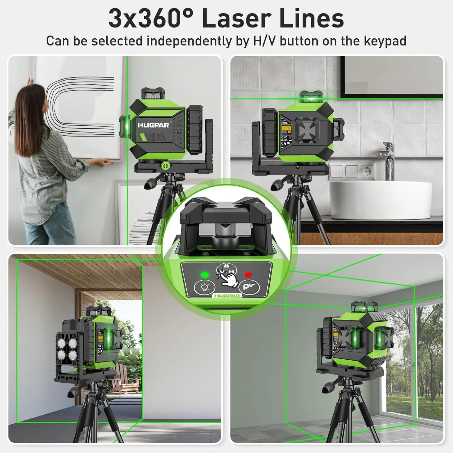 Huepar 703CG - 3D Cross Line Laser Level - Image 3
