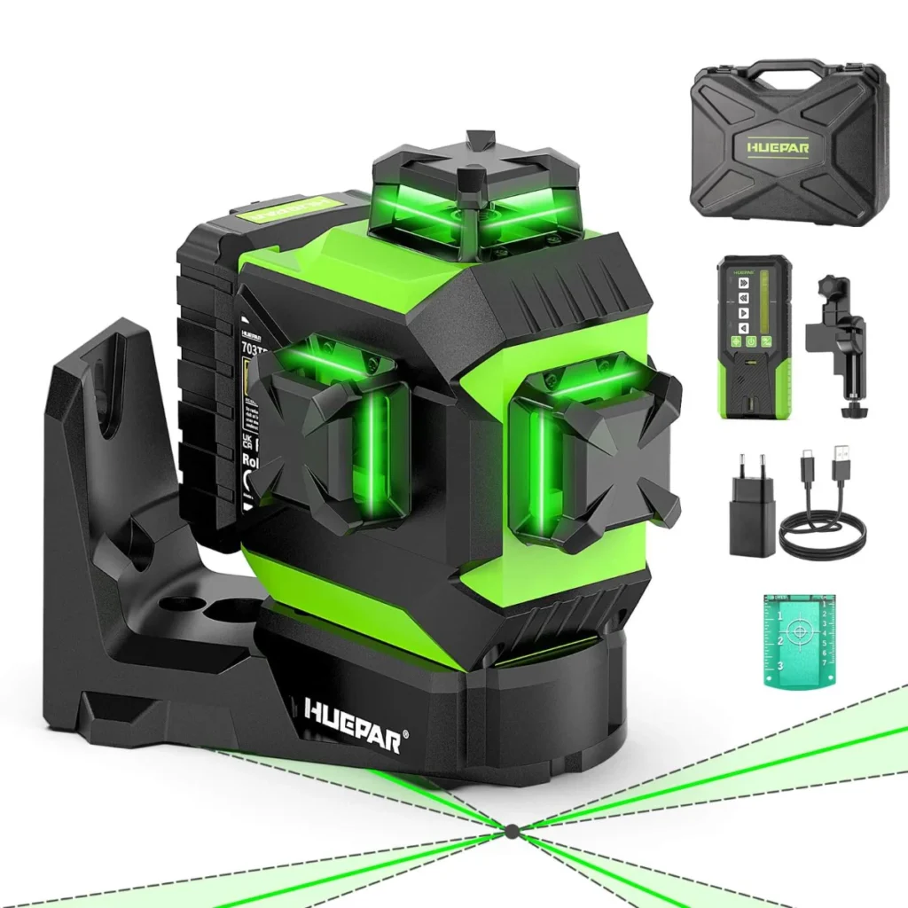 Huepar 703TR - NEW 3D Laser Level with fixed reference point rotation and receiver